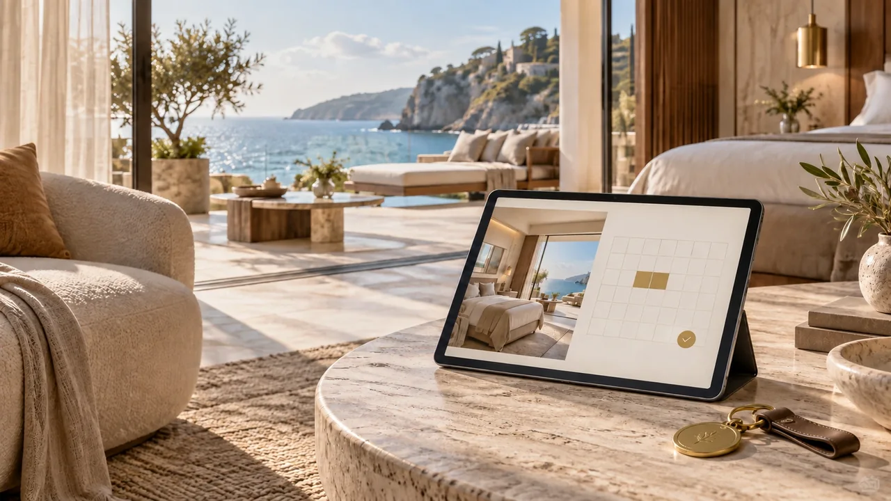 Sea-view suite, availability calendar and room key